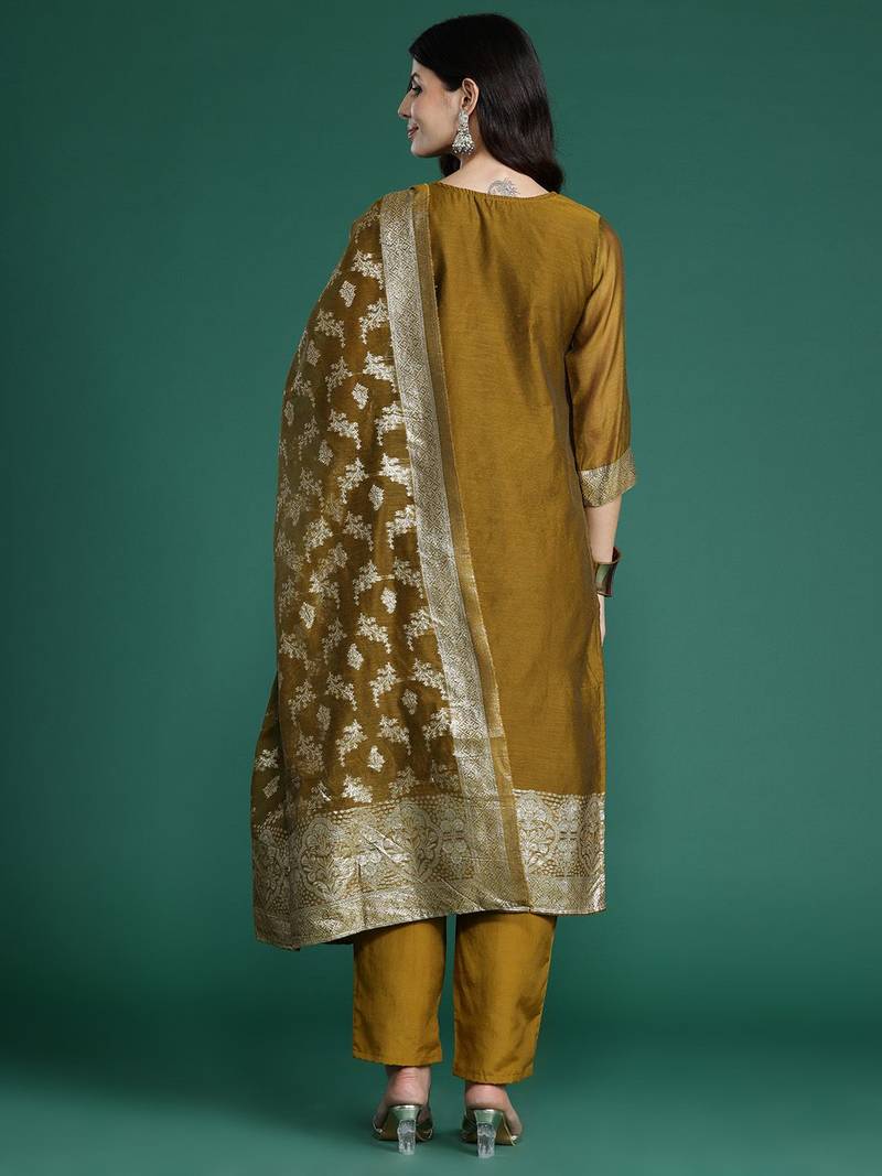 Women Ethnic Motifs Woven Design Kurta with Trousers & With Dupatta