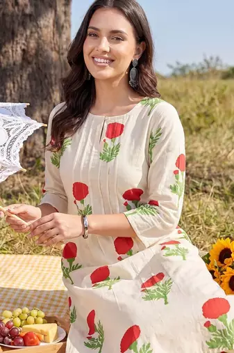 Women Floral Printed Regular Pure Cotton Kurta with Trousers