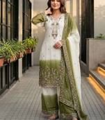 White And Mehndi Green Color Sequence And Embroidery Work Georgette Salwar Suit