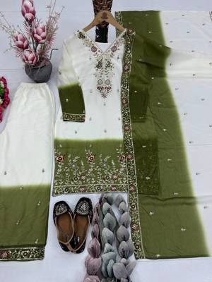 White And Mehndi Green Color Sequence And Embroidery Work Georgette Salwar Suit 3