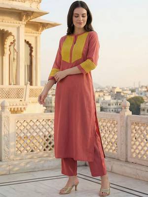 Women Colourblocked Regular Sequinned Kurta with Trousers 2