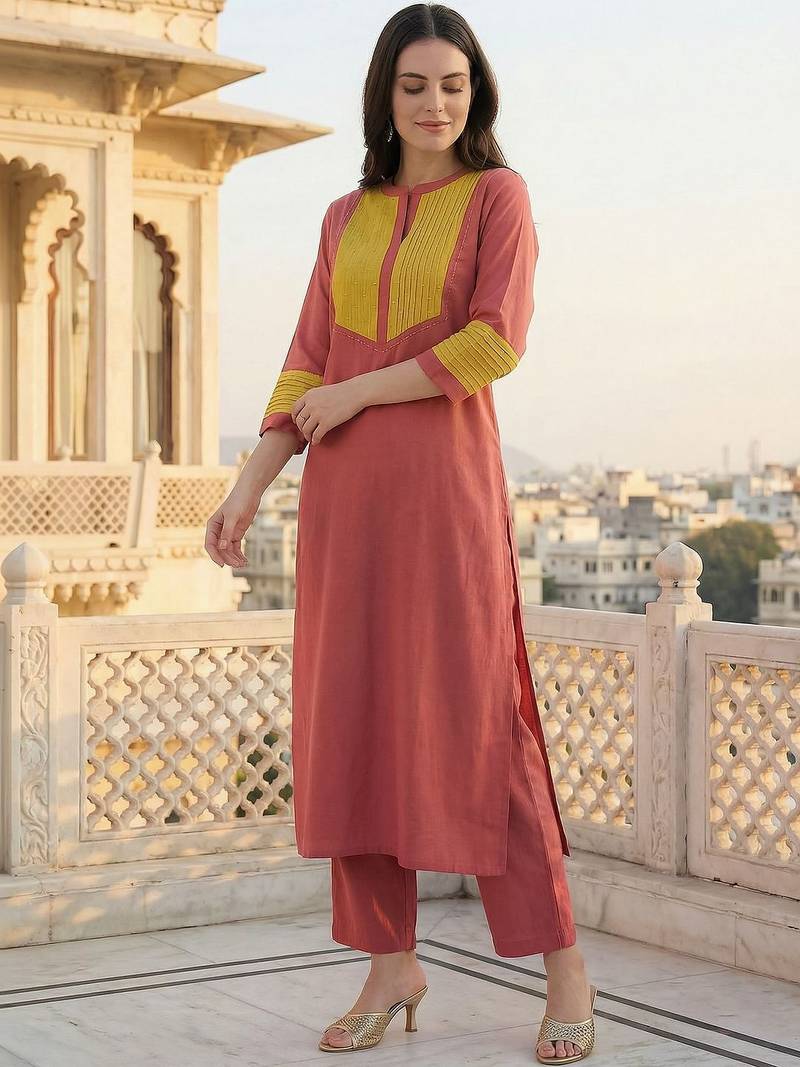 Women Colourblocked Regular Sequinned Kurta with Trousers