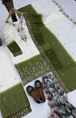 White And Mehndi Green Color Sequence And Embroidery Work Georgette Salwar Suit 4