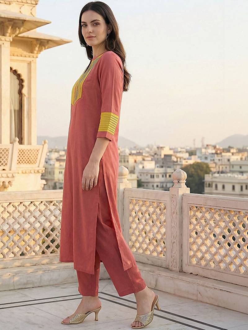 Women Colourblocked Regular Sequinned Kurta with Trousers