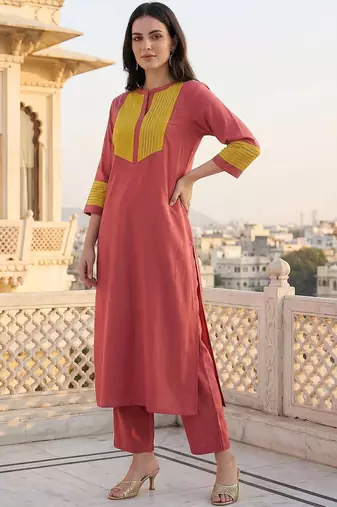Women Colourblocked Regular Sequinned Kurta with Trousers