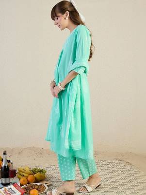Women Ethnic Motifs Printed Regular Thread Work Pure Cotton Kurta with Trousers & With Dupatta 3