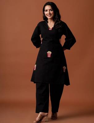 Women Regular Pure Cotton Embroidered A-Line Kurta & Palazzos Kurta Sets 1