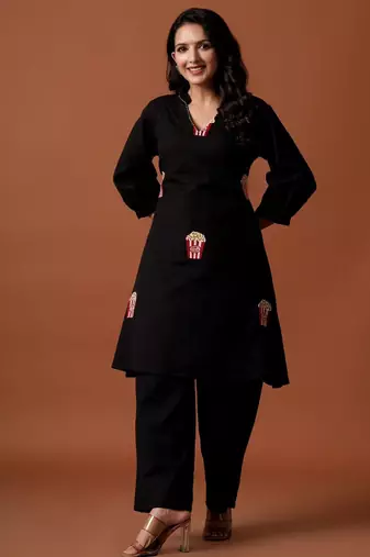 Women Regular Pure Cotton Embroidered A-Line Kurta & Palazzos Kurta Sets