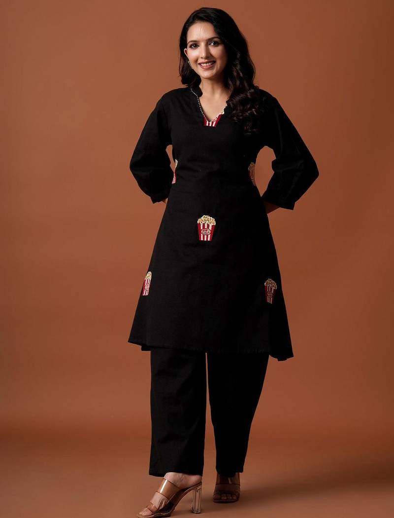 Women Regular Pure Cotton Embroidered A-Line Kurta & Palazzos Kurta Sets