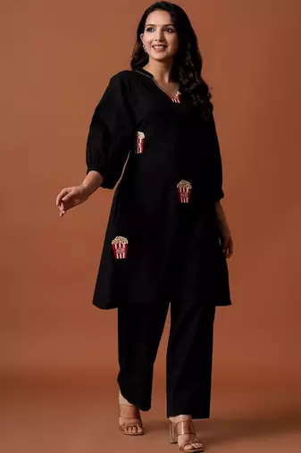 Women Regular Pure Cotton Embroidered A-Line Kurta & Palazzos Kurta Sets