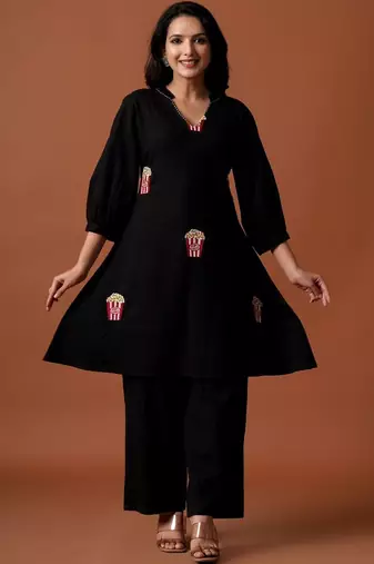 Women Regular Pure Cotton Embroidered A-Line Kurta & Palazzos Kurta Sets