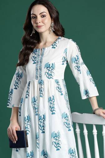Women Floral Printed Cotton A-Line Kurta with Palazzos