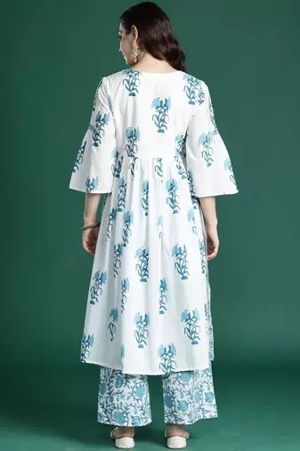 Women Floral Printed Cotton A-Line Kurta with Palazzos