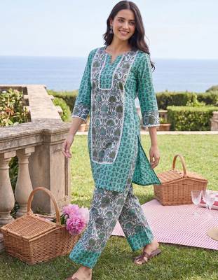 Women Ethnic Motifs Printed Regular Pure Cotton Kurta with Pyjamas 5