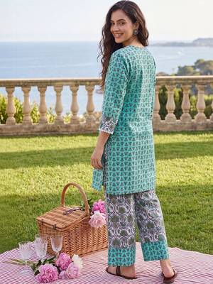 Women Ethnic Motifs Printed Regular Pure Cotton Kurta with Pyjamas 6