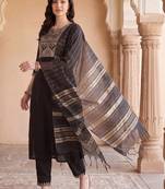 Women Ethnic Motifs Embroidered Regular Thread Work Liva Kurta with Trousers & With Dupatta