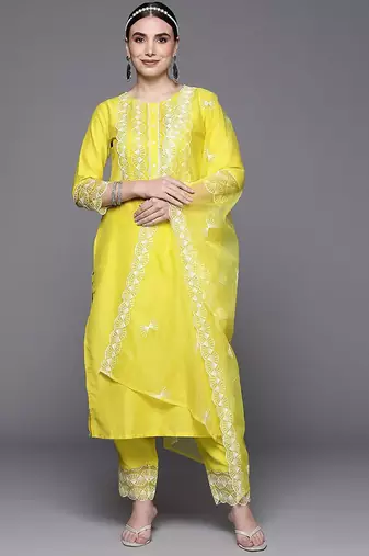 Women Ethnic Motifs Embroidered Thread Work Kurta with Trousers & Dupatta