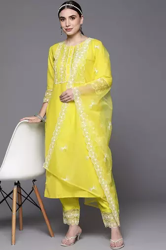 Women Ethnic Motifs Embroidered Thread Work Kurta with Trousers & Dupatta
