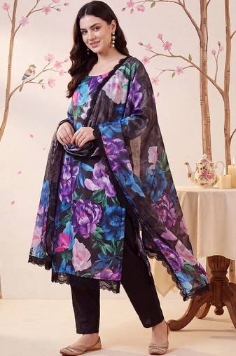 Women Floral Printed Regular Kurta with Trousers & With Dupatta