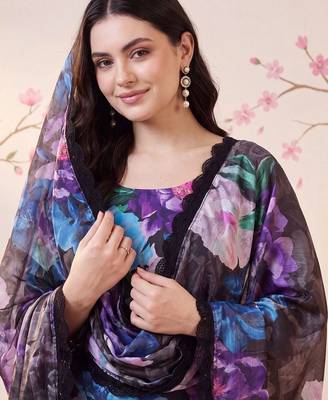 Women Floral Printed Regular Kurta with Trousers & With Dupatta 2