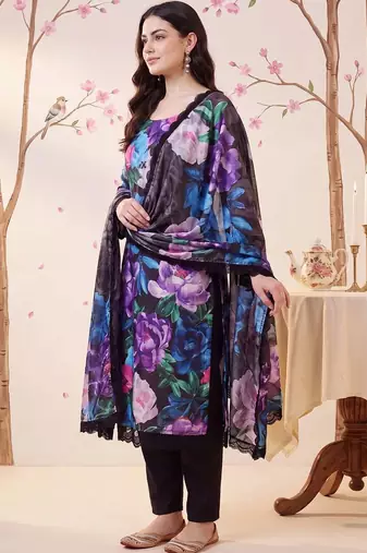 Women Floral Printed Regular Kurta with Trousers & With Dupatta