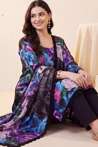 Women Floral Printed Regular Kurta with Trousers & With Dupatta