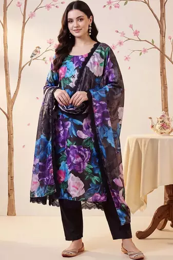 Women Floral Printed Regular Kurta with Trousers & With Dupatta