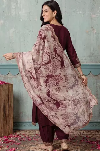 Women Ethnic Motifs Embroidered Regular Thread Work Kurta with Patiala & With Dupatta