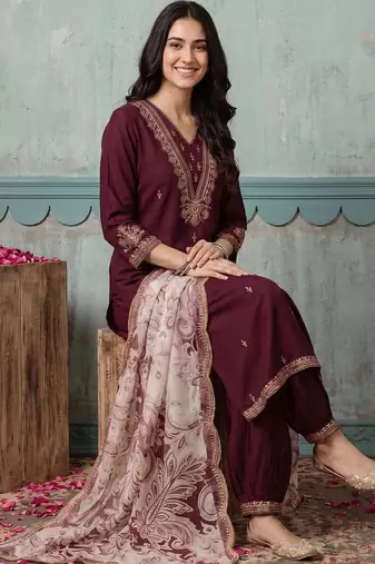 Women Ethnic Motifs Embroidered Regular Thread Work Kurta with Patiala & With Dupatta