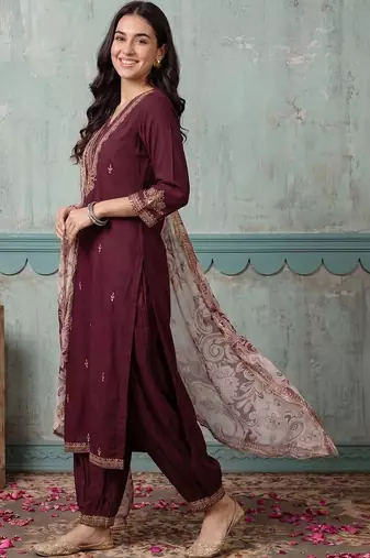 Women Ethnic Motifs Embroidered Regular Thread Work Kurta with Patiala & With Dupatta