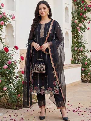 Women Floral Embroidered Regular Mirror Work Kurta with Trousers & With Dupatta 1