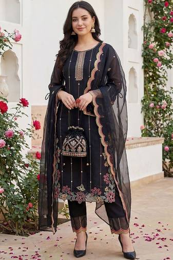 Women Floral Embroidered Regular Mirror Work Kurta with Trousers & With Dupatta