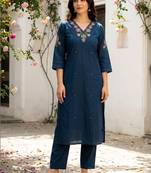 Women Ethnic Motifs Embroidered Regular Thread Work Pure Cotton Kurta with Trousers