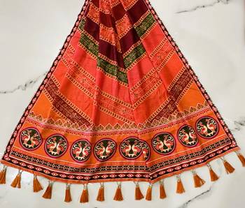 orange digital ajrakh print rayon navratri lehenga choli  5