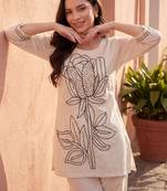 Women Floral Embroidered Regular Thread Work Pure Cotton Kurti with Trousers