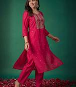 Women Ethnic Motifs Embroidered Regular Kurta with Trousers