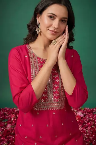 Women Ethnic Motifs Embroidered Regular Kurta with Trousers