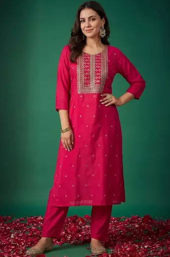 Women Ethnic Motifs Embroidered Regular Kurta with Trousers