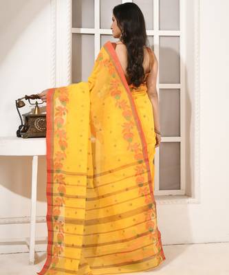 women's phoolrekha traditional bengal tant cotton blend saree without blouse piece 2