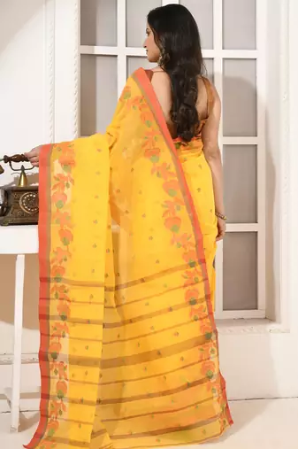 women's phoolrekha traditional bengal tant cotton blend saree without blouse piece