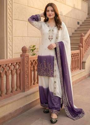 White And Purple Color Sequence And Embroidery Work Georgette Salwar Suit 1