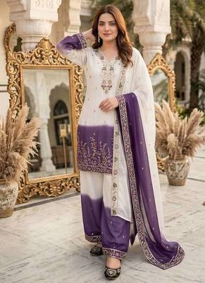 White And Purple Color Sequence And Embroidery Work Georgette Salwar Suit 2