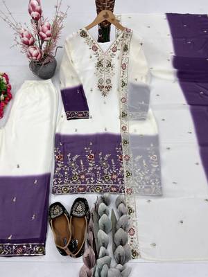 White And Purple Color Sequence And Embroidery Work Georgette Salwar Suit 3