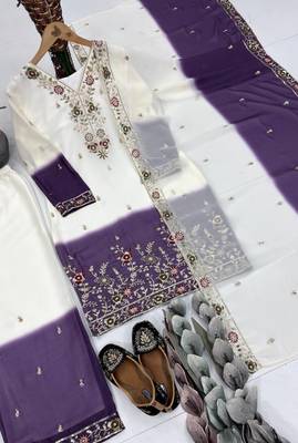 White And Purple Color Sequence And Embroidery Work Georgette Salwar Suit 4