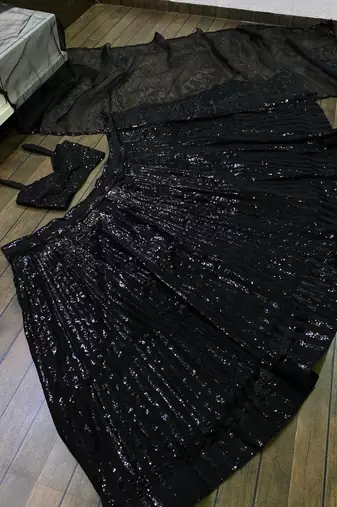 black color sequence work Georget lehnga Choli Set