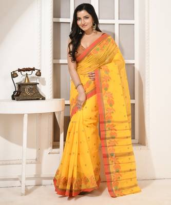 women's phoolrekha traditional bengal tant cotton blend saree without blouse piece 4