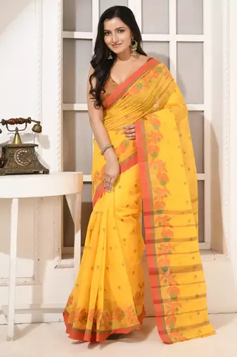 women's phoolrekha traditional bengal tant cotton blend saree without blouse piece
