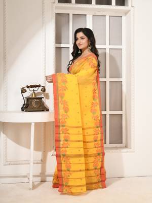 women's phoolrekha traditional bengal tant cotton blend saree without blouse piece 5