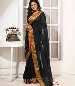women's black affair soft cotton blend linen  saree with blouse piece