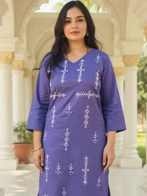 Ethnic Motifs Embroidered Thread Work Pure Cotton Straight Kurta With Trousers 1